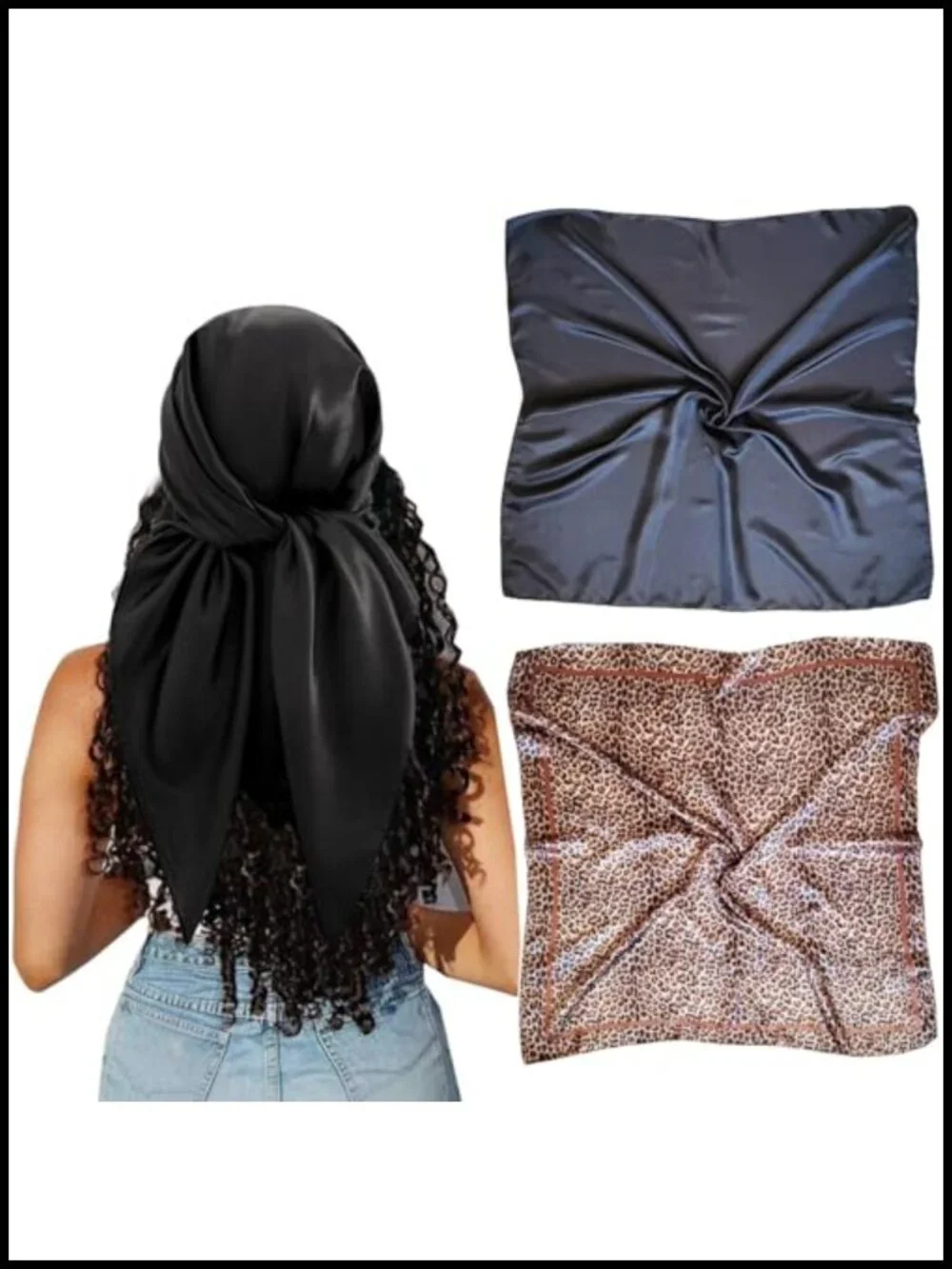 2pcs Satin Hair Scarf Silk Like Large Square Headscarf Bandana Hair Wrap